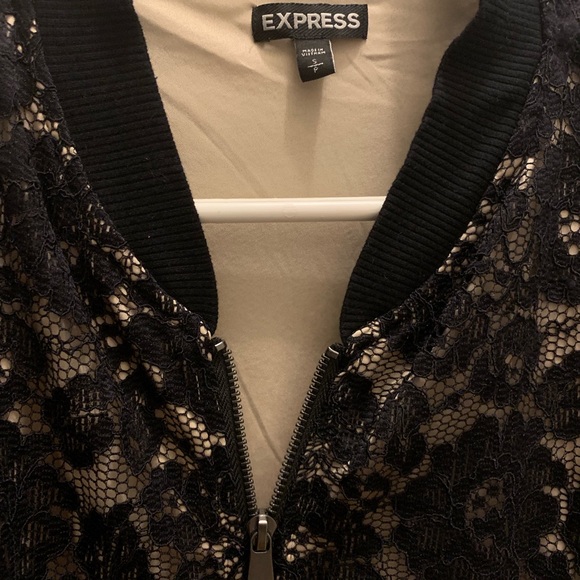 🌸 EXPRESS black lace bomber jacket/ coat EUC! - Picture 2 of 3
